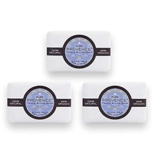 pure provence natural and organic triple milled french lavender soap | organic shea butter | luxury full-size bars | 100% vegetable based | relaxing | 5.3 oz (150g) soaps (3 bars)
