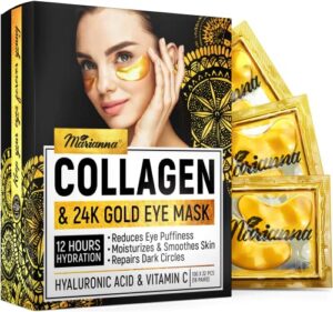 24k gold under eye masks for puffy eyes, dark circles & bags – collagen gel eye pads with hyaluronic acid & vitamin c – moisturizing & smoothing – reduces wrinkles – 16 pairs, pack of 1