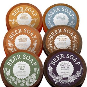 beer soap 6-pack – all natural + made in usa – actually smells good! perfect craft beer gift set for beer lovers, guy gift, man cave gift, drinking gift