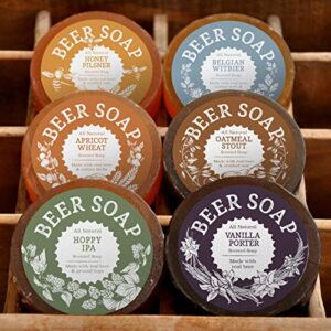 BEER SOAP 6-PACK - All Natural + Made in USA - Actually Smells Good! Perfect Craft Beer Gift Set for Beer Lovers, Guy Gift, Man Cave Gift, Drinking Gift