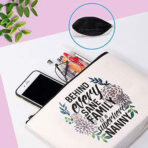 Nanny Gift Nanny Appreciation Gift Thank You Gift for Grandma Behind Every Sane Family is A Super hero Nanny Make Up Accessory Bag (Behind Every Sane Family)