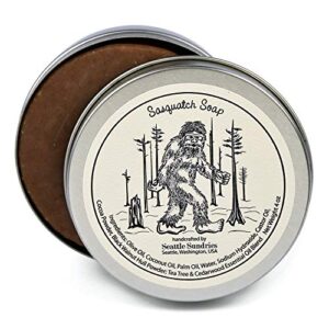 Seattle Sundries | Sasquatch Soap Bar Natural Skin Care, 1 (4oz) Handmade Soap Bar in a Recyclable Travel Tin, Woodsy Scent - Camp & Bigfoot Gift Idea.