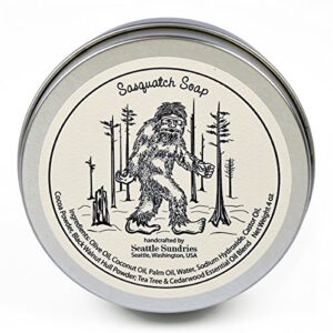 Seattle Sundries | Sasquatch Soap Bar Natural Skin Care, 1 (4oz) Handmade Soap Bar in a Recyclable Travel Tin, Woodsy Scent - Camp & Bigfoot Gift Idea.