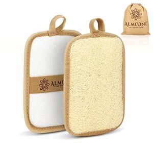 almooni premium egyptian exfoliating loofah pad body scrubber – rectangular loofa shape – made with natural egyptian shower lufa sponge that gets you clean, not just spreading soap (2 pack)