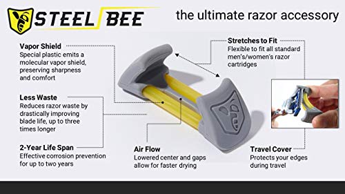 SteelBee Razor Saver | Anti-Rust Razor Cover | Blade Life-Extender | Travel Cartridge Protector | Corrosion-Preventing Attachment