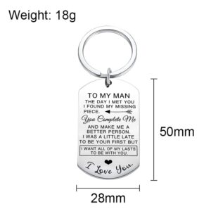 Boyfriend Husband Birthday Gift from Wife Girlfriend, To My Man Keychain Gifts for Him Hubby BF Anniversary Valentines Day Gift for Husband Fiance Keyring for Boyfriend