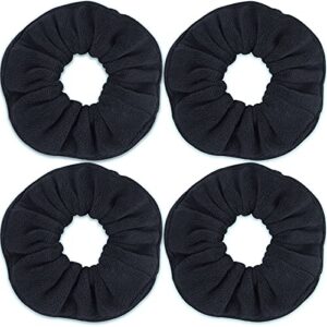 ivaryss super towel scrunchies for drying hair, absorbent and soft microfiber for frizz free, large thick ponytail holder wet hair accessories for women and girls, 4 pcs (black)
