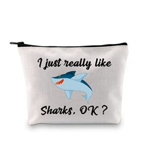 mbmso shark makeup bag funny shark gifts for shark lovers cosmetic bag i just really like sharks ok zipper pouch (shark bag)