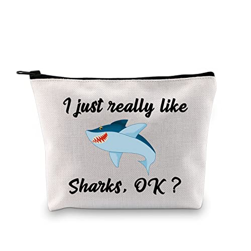 MBMSO Shark Makeup Bag Funny Shark Gifts for Shark Lovers Cosmetic Bag I just really Like Sharks OK Zipper Pouch (Shark bag)