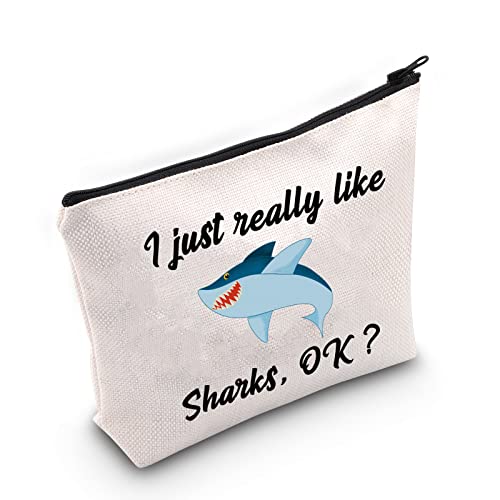 MBMSO Shark Makeup Bag Funny Shark Gifts for Shark Lovers Cosmetic Bag I just really Like Sharks OK Zipper Pouch (Shark bag)