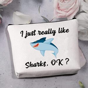 MBMSO Shark Makeup Bag Funny Shark Gifts for Shark Lovers Cosmetic Bag I just really Like Sharks OK Zipper Pouch (Shark bag)