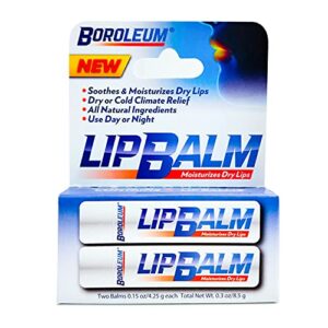 natural lip balm by boroleum | best chapped lip moisturizer for dry cracked lips | all natural ingredients for men women and kids | 4.25 gr. tubes, 2 lip balms per pack