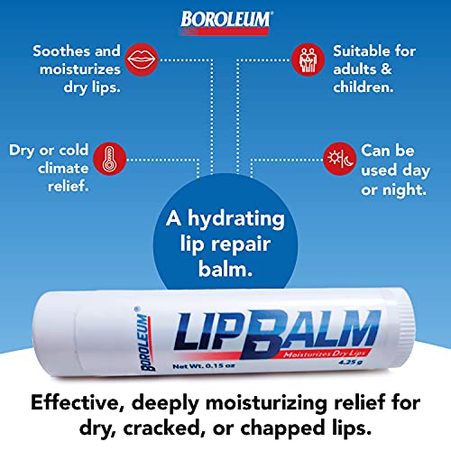 Natural Lip Balm by Boroleum | Best Chapped Lip Moisturizer for Dry Cracked Lips | All Natural Ingredients for Men Women and Kids | 4.25 gr. Tubes, 2 Lip Balms Per Pack