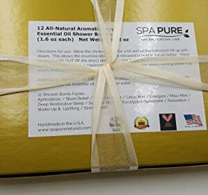 Spa Pure Aromatherapy Shower Bombs: Gold Box Rejuvenating Steamers Tablets, Bomb, Vaporizing Soothers Bath Melt for Women, Men, Organic (12 Count) Pack of 1