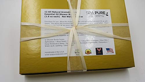 Spa Pure Aromatherapy Shower Bombs: Gold Box Rejuvenating Steamers Tablets, Bomb, Vaporizing Soothers Bath Melt for Women, Men, Organic (12 Count) Pack of 1