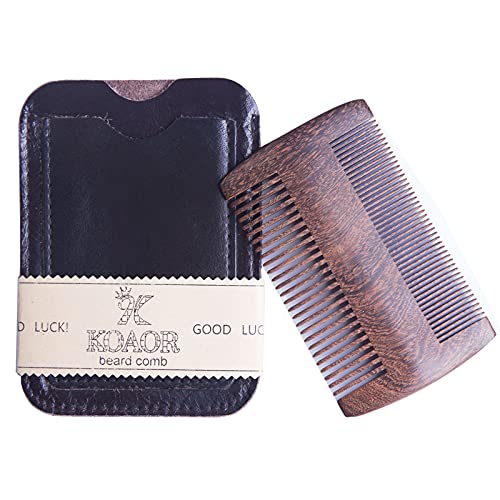 Beard Comb and Mustache Comb for Men Beard Comb for Men Great for Head Hair Beard Grooming Premium Black Gold Sandalwood The Right Size Tooth of a Comb Teeth 2 Colors and a real Leather case Gift Package Design (dark brown)