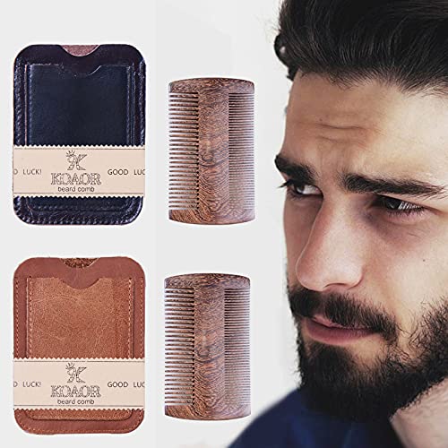 Beard Comb and Mustache Comb for Men Beard Comb for Men Great for Head Hair Beard Grooming Premium Black Gold Sandalwood The Right Size Tooth of a Comb Teeth 2 Colors and a real Leather case Gift Package Design (dark brown)