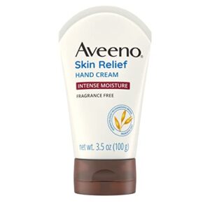 aveeno skin relief intense moisture hand cream with soothing prebiotic oat for dry skin, sensitive skin cream softens & smooths hands & lasts through hand washing, fragrance-free, 3.5 oz