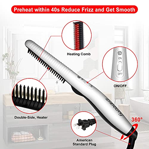 Beard Straightener Comb for Men,Hair Hot Comb,Quick Electric Heated Beard Brush Styler,Travel Portable Styling Comb Beard Iron, Multifunctional Straightening Brush