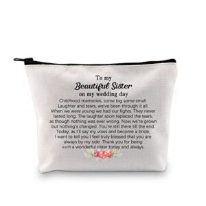 sister makeup bag sister of the bride gifts from bride sister wedding gift from bride thank you sister zipper pouch (to my beautiful sister)