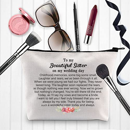 Sister Makeup Bag Sister of The Bride Gifts From Bride Sister Wedding Gift from Bride Thank You Sister Zipper Pouch (To my Beautiful Sister)