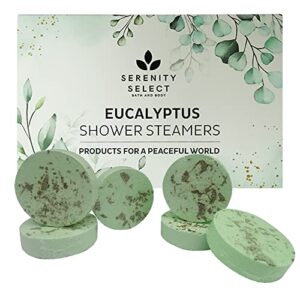 serenity select eucalyptus shower steamers organic aromatherapy shower bombs with essential oil 6 shower vapor tablets for stress relief & relaxation. great stocking stuffer for christmas hanukkah