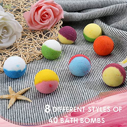 Bath Bomb Gift Set, Family Pack Mini Bath Bombs with Reusable Bowknot, 40 Pcs Organic Bath Bombs, Natural Bath Bombs for Kids, Women & Men, Best for Christmas & Any Anniversaries