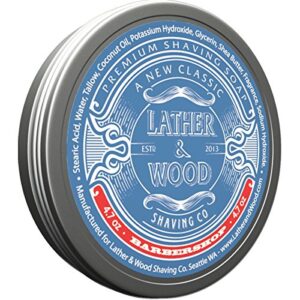 lather & wood shaving soap – barbershop – simply the best luxury shaving cream – tallow – dense lather with fantastic scent for the worlds best wet shaving routine. 4.7 oz (barbershop)