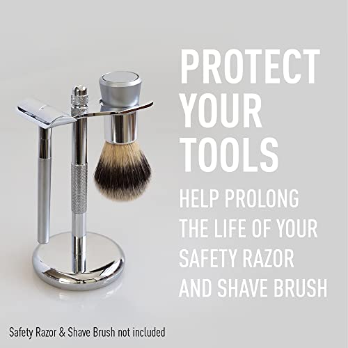 Bevel Safety Razor & Shaving Brush Display Stand with Non Slip Base, Dual Shave Stand Designed to Prevent Water Damage, Improve Hygiene and Protect Shaving Kit