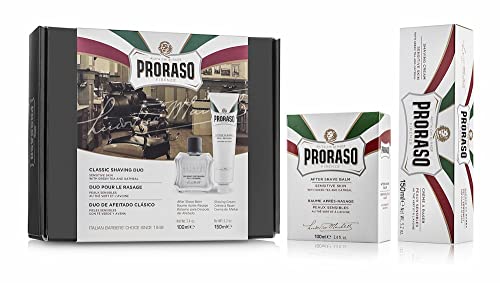 Proraso Sensitive Skin Shaving Kit for Men | Gift Box with Shaving Cream & After Shave Balm with Oatmeal & Green Tea Extract