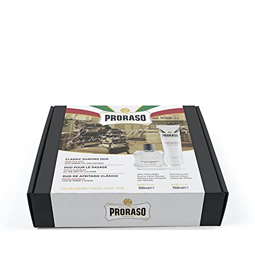 Proraso Sensitive Skin Shaving Kit for Men | Gift Box with Shaving Cream & After Shave Balm with Oatmeal & Green Tea Extract