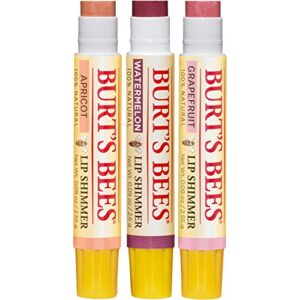 Burt's Bees Kissable Color Holiday Gift Set, 3 Lip Shimmers in Gift Box - Cool Collection in Watermelon, Apricot and Grapefruit