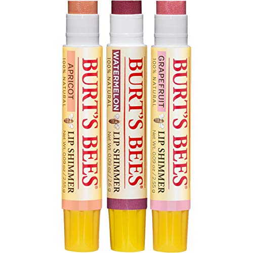 Burt's Bees Kissable Color Holiday Gift Set, 3 Lip Shimmers in Gift Box - Cool Collection in Watermelon, Apricot and Grapefruit