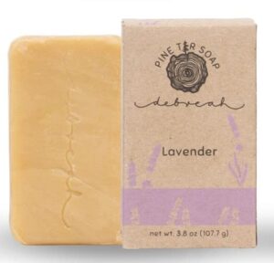 debreah lavender pine tar bar soap for men and women, handmade, vegan, cold process, face and body soap, lavender smell