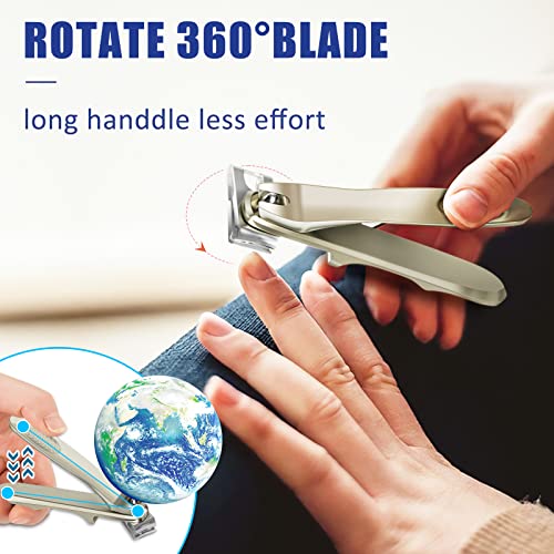 DR. MODE Nail Clippers Easy Grip 360 Degree Rotary Toenail Clippers for Men,Stainless Steel Long Handle Fingernail Clippers Sharp Blade Nail Cutters Trimmer with Nail File