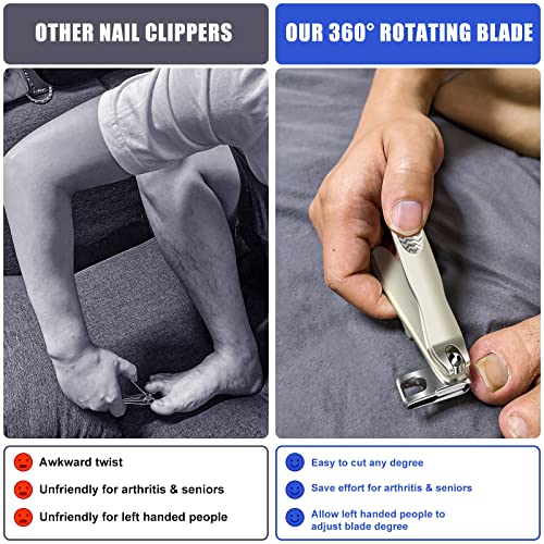 DR. MODE Nail Clippers Easy Grip 360 Degree Rotary Toenail Clippers for Men,Stainless Steel Long Handle Fingernail Clippers Sharp Blade Nail Cutters Trimmer with Nail File