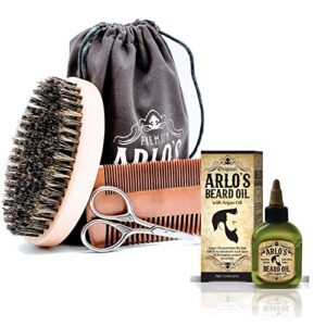 arlo’s 5-pc mens premium beard grooming kit w/ argan beard oil 2.5oz -beard oil, beard brush, beard comb, beard scissors & carry bag