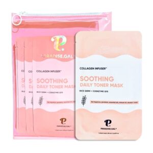 paradisegal 10 face masks korean skin care – soothing collagen infuser with rice, coenzyme q10, niacinamide, ceramide | best face mask skin care for all skin types (soothing)