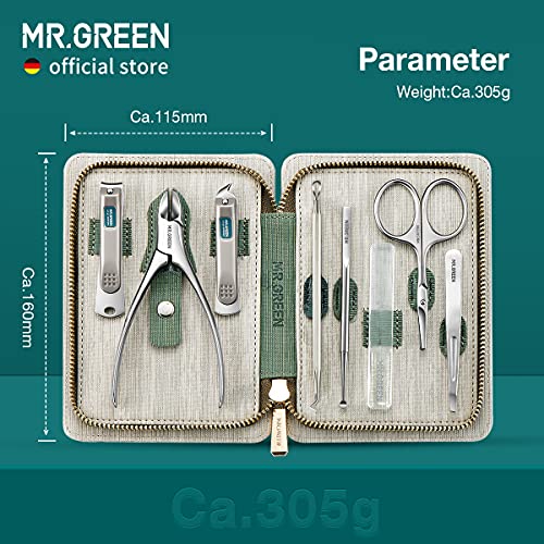 MR.GREEN Manicure Sets Pedicure Kits Stainless Steel Nail Clipper Personal Care Tools with PU Leather Case ( Green)