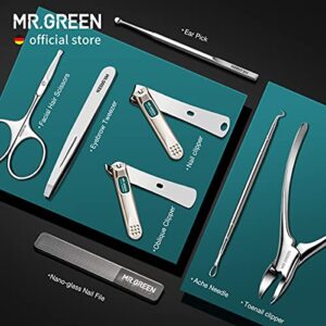MR.GREEN Manicure Sets Pedicure Kits Stainless Steel Nail Clipper Personal Care Tools with PU Leather Case ( Green)