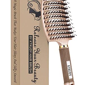 KTKUDY Detangling Brush Getting Knots Out without Pain - Boar Bristles Hair Brush Make Hair Shiny & Healthier Vented Detangler Brush for Women Men Kids Wet and Dry Hair (Gold)