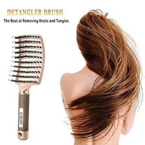 KTKUDY Detangling Brush Getting Knots Out without Pain - Boar Bristles Hair Brush Make Hair Shiny & Healthier Vented Detangler Brush for Women Men Kids Wet and Dry Hair (Gold)