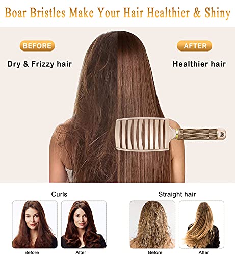 KTKUDY Detangling Brush Getting Knots Out without Pain - Boar Bristles Hair Brush Make Hair Shiny & Healthier Vented Detangler Brush for Women Men Kids Wet and Dry Hair (Gold)