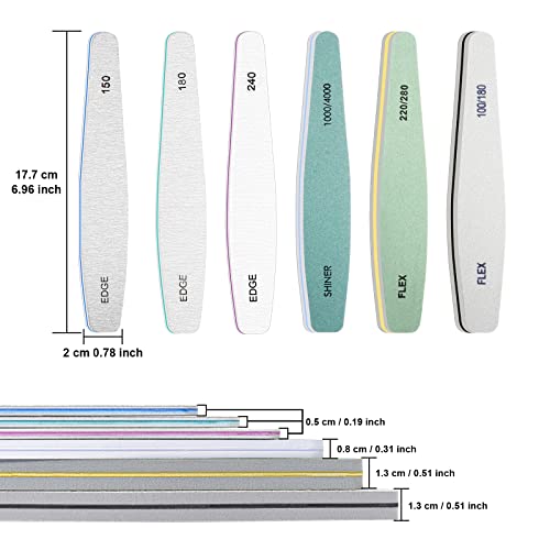 CGBE Nail File and Buffer, 12 Pcs Professional Thickness Nail File Set Double Sided Grit Nail Emery Boards for Nails Buffer Polisher Limas para Manicura for Gel Nails Manicure Tools