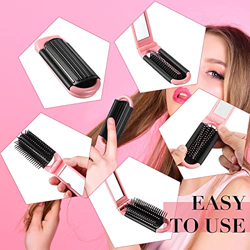 12 Pcs Travel Hair Brush Portable Folding Hair Brush with Mirror, Mini Compact Hair Comb Collapsible Pocket Brush for Family Travel Purse Gift (Purple, Pink, Blue, Green)