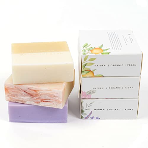 Natural Amor Handmade Soap Bar Variety 3 Pk, Natural Bar Soap Gift Set for Women, Essential Oils Scented (Rose, Lavender, Citrus) ,100% Vegan, 3.5oz each