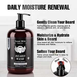 Beard Wash and Conditioner Set (Large 17 oz each), New Beard Growth Formula with Biotin Argan & Jojoba Oils, Smooth Soften Strengthen, Beard Shampoo w/Beard Oil Conditioner Gifts for Men