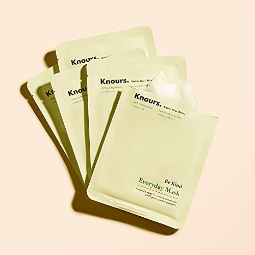 Knours Be Kind Everyday Mask (5ct) | 99% Natural Ingredients Hydrating + Soothing + Revitalizing + Relaxing Effect Facial Nourishing Sheet Mask (EWG Verified Clean Beauty)