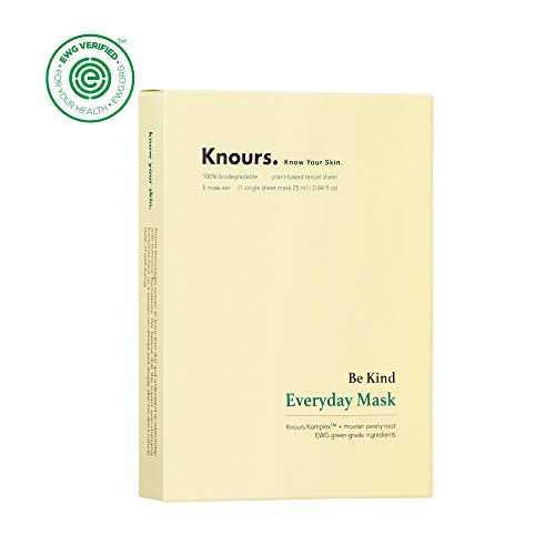 Knours Be Kind Everyday Mask (5ct) | 99% Natural Ingredients Hydrating + Soothing + Revitalizing + Relaxing Effect Facial Nourishing Sheet Mask (EWG Verified Clean Beauty)