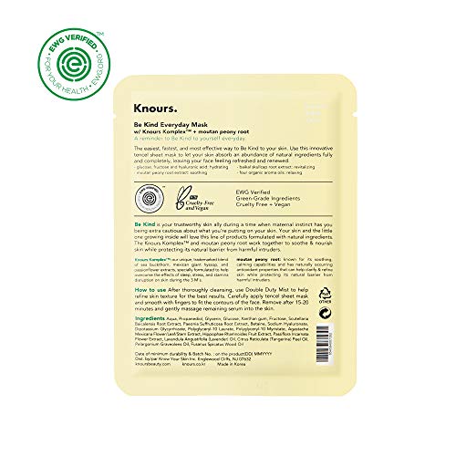 Knours Be Kind Everyday Mask (5ct) | 99% Natural Ingredients Hydrating + Soothing + Revitalizing + Relaxing Effect Facial Nourishing Sheet Mask (EWG Verified Clean Beauty)